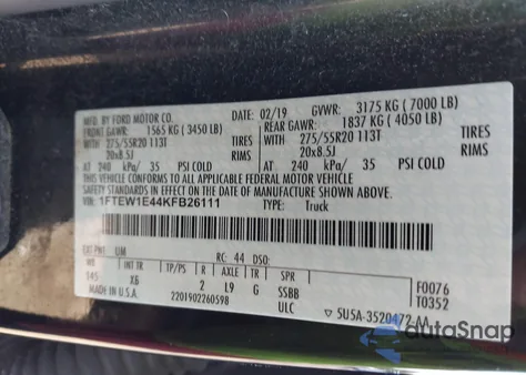 2019 Ford F-150 Xlt z USA, uszkodzony, nr VIN 1FTEW1E44KFB26111